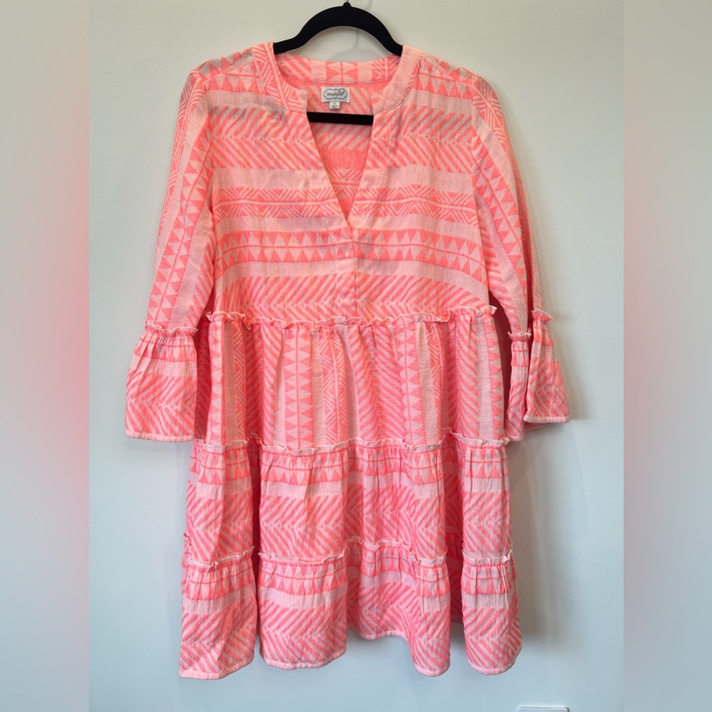 Mudpie womens pink and white tiered dress